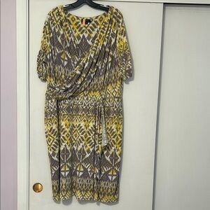 Tahari Asymmetrical Dress Yellow and Gray